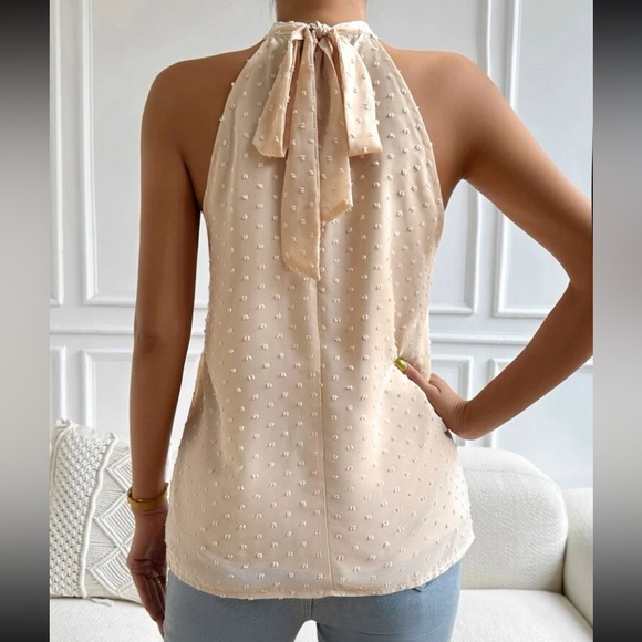 Boho apricot Swiss dot tie back chiffon blouse - Picture 3 of 6